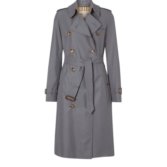 Authentic Burberry Kensington Long Check Print Lining‎ Trench Coat, Gray, 16 NWT - Picture 7 of 16